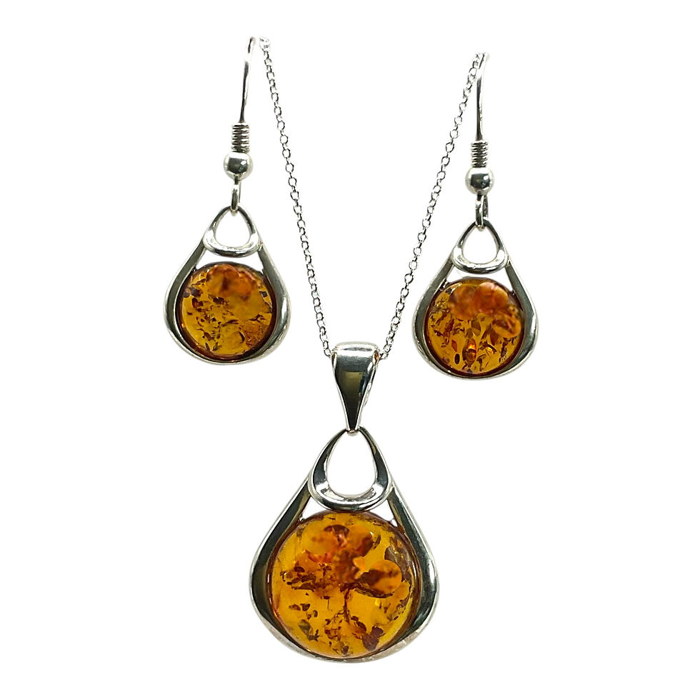 Baltic Amber Jewelry Set - Honey Amber Pendant & Earrings