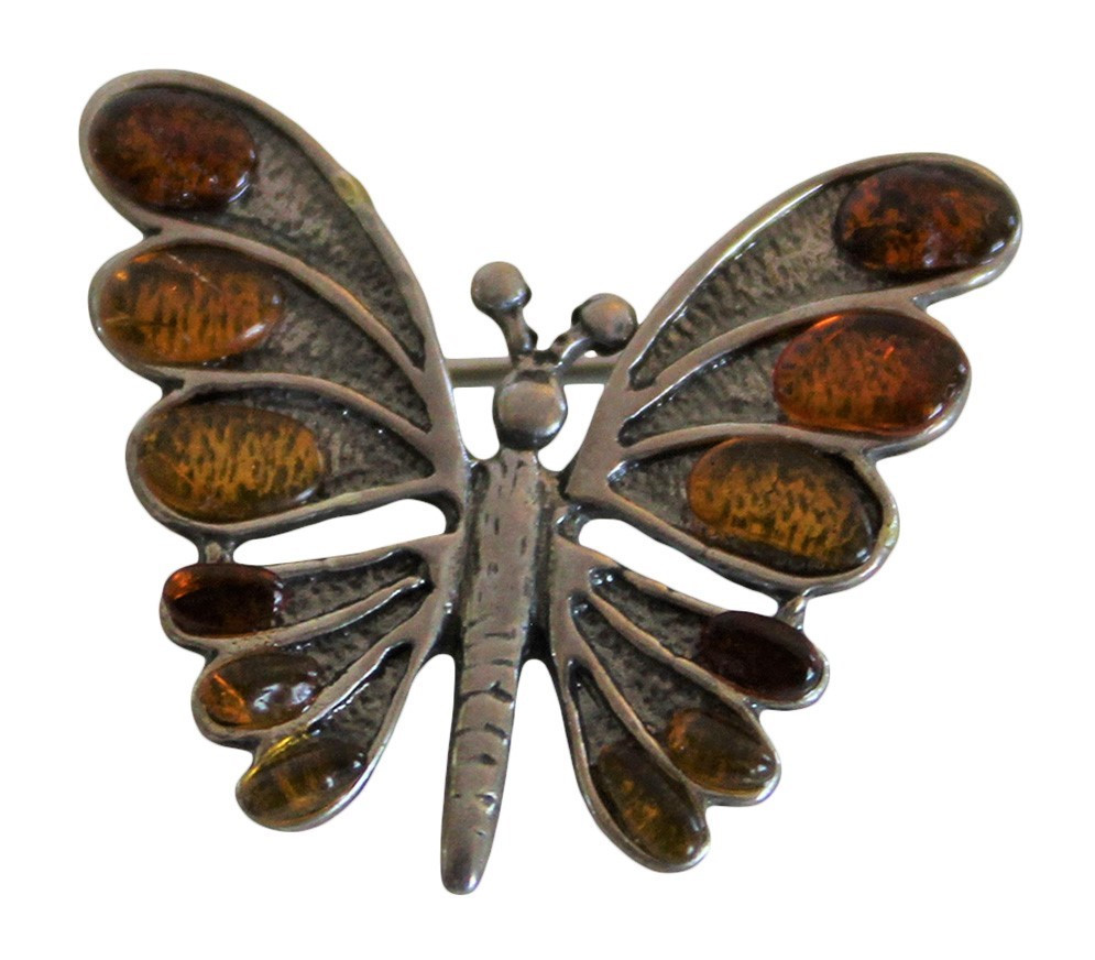 Baltic Amber Pin: Butterfly in Multi Colors