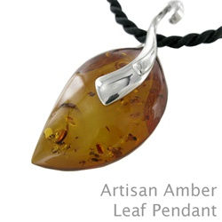 Amber Artisan Leaf Pendant