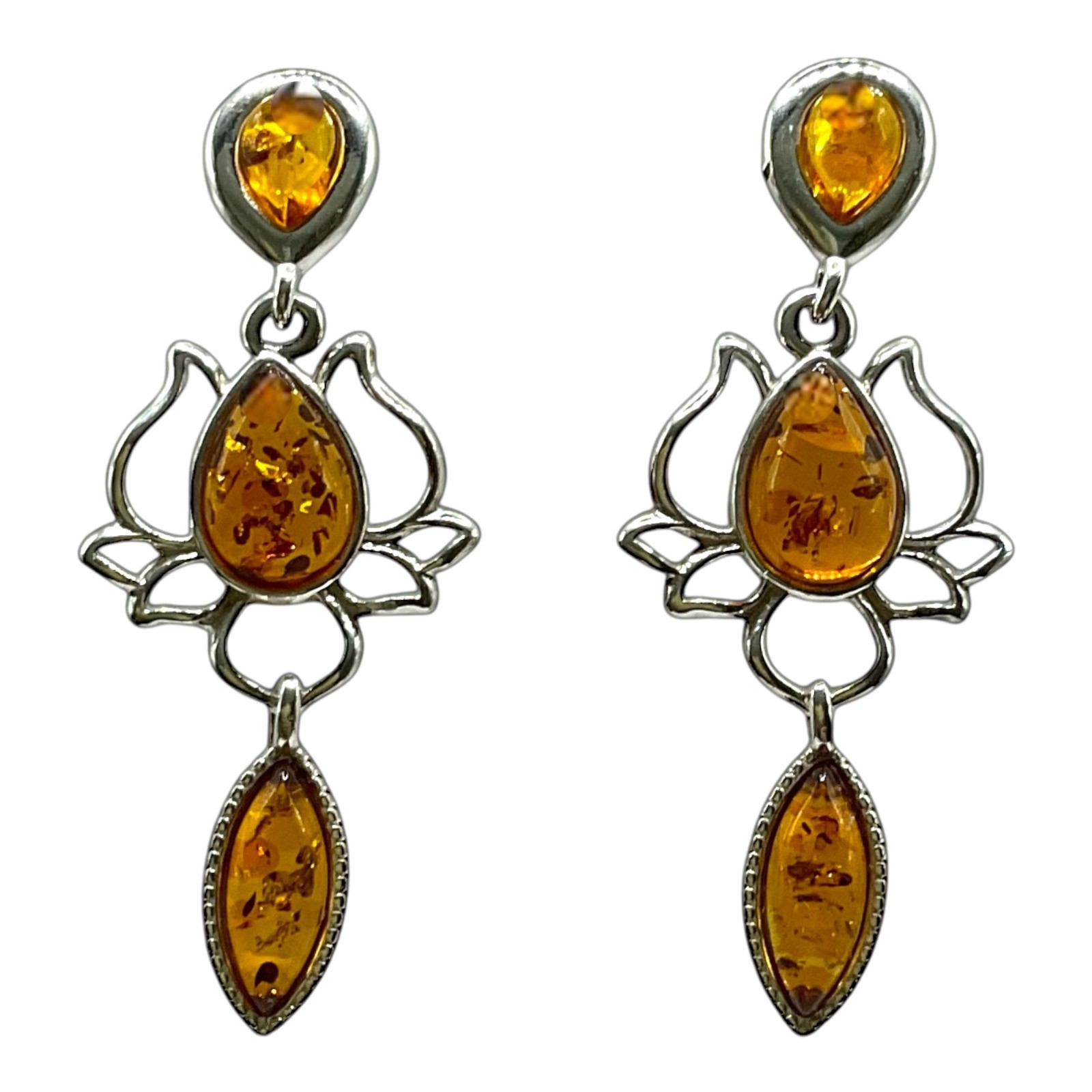 Baltic Amber Earrings - Honey Amber Lotus Studstyle Earrings