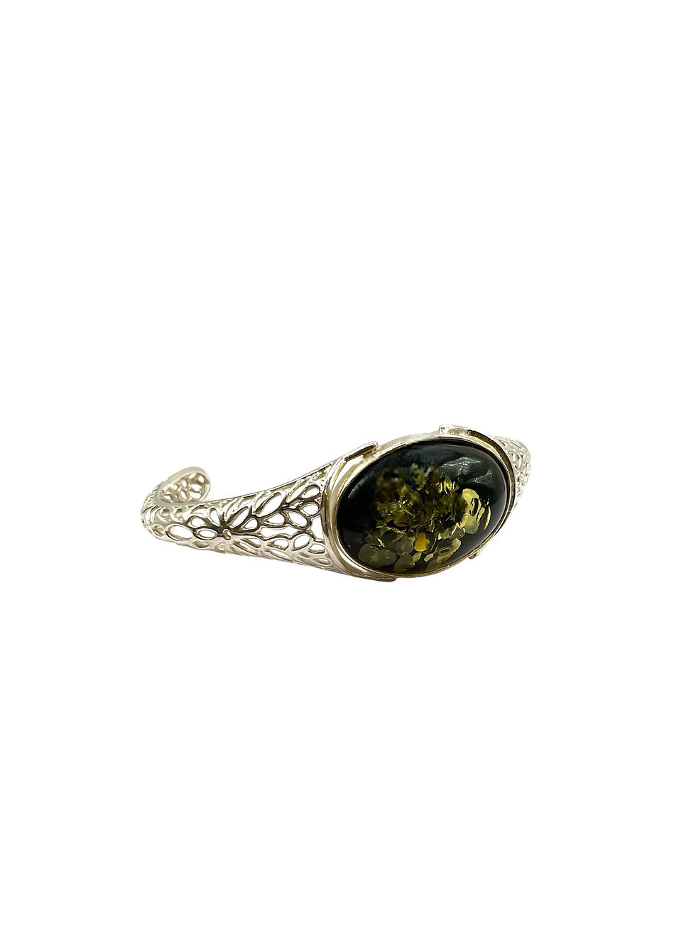 Green Amber Sterling Silver Bangle Cuff