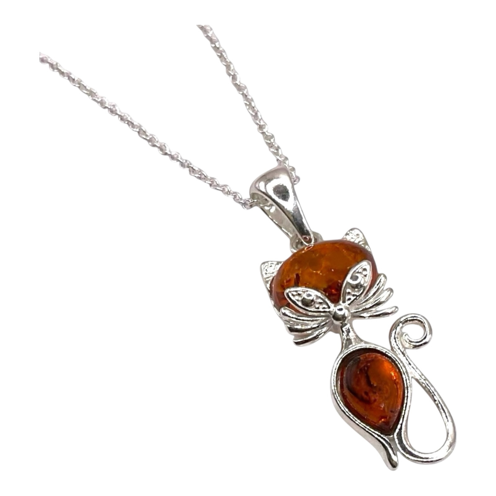 Handcrafted Baltic Amber Kitty Cat Pendant - Authentic Natural Amber Jewelry