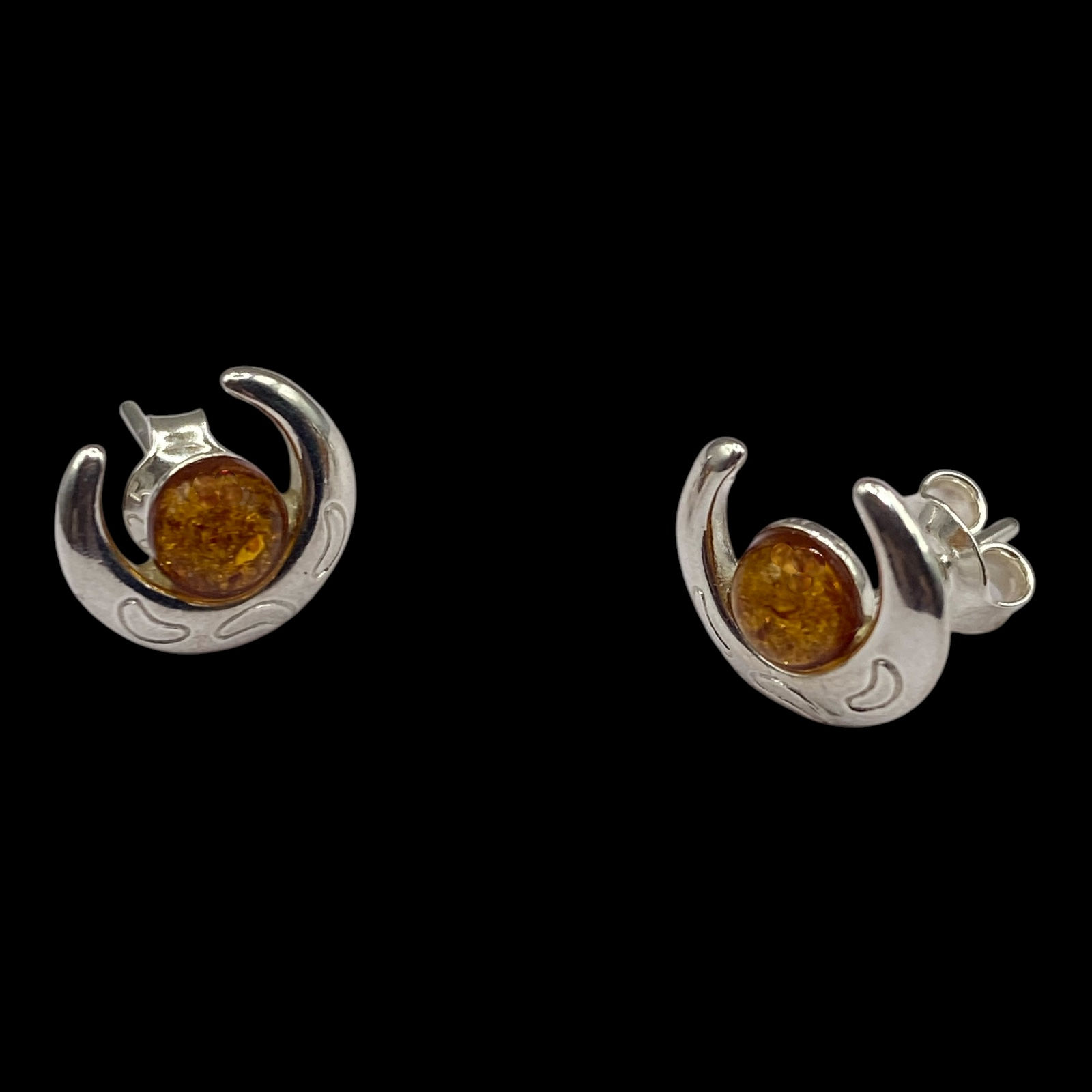Baltic Amber Crescent Studstyle Earrings