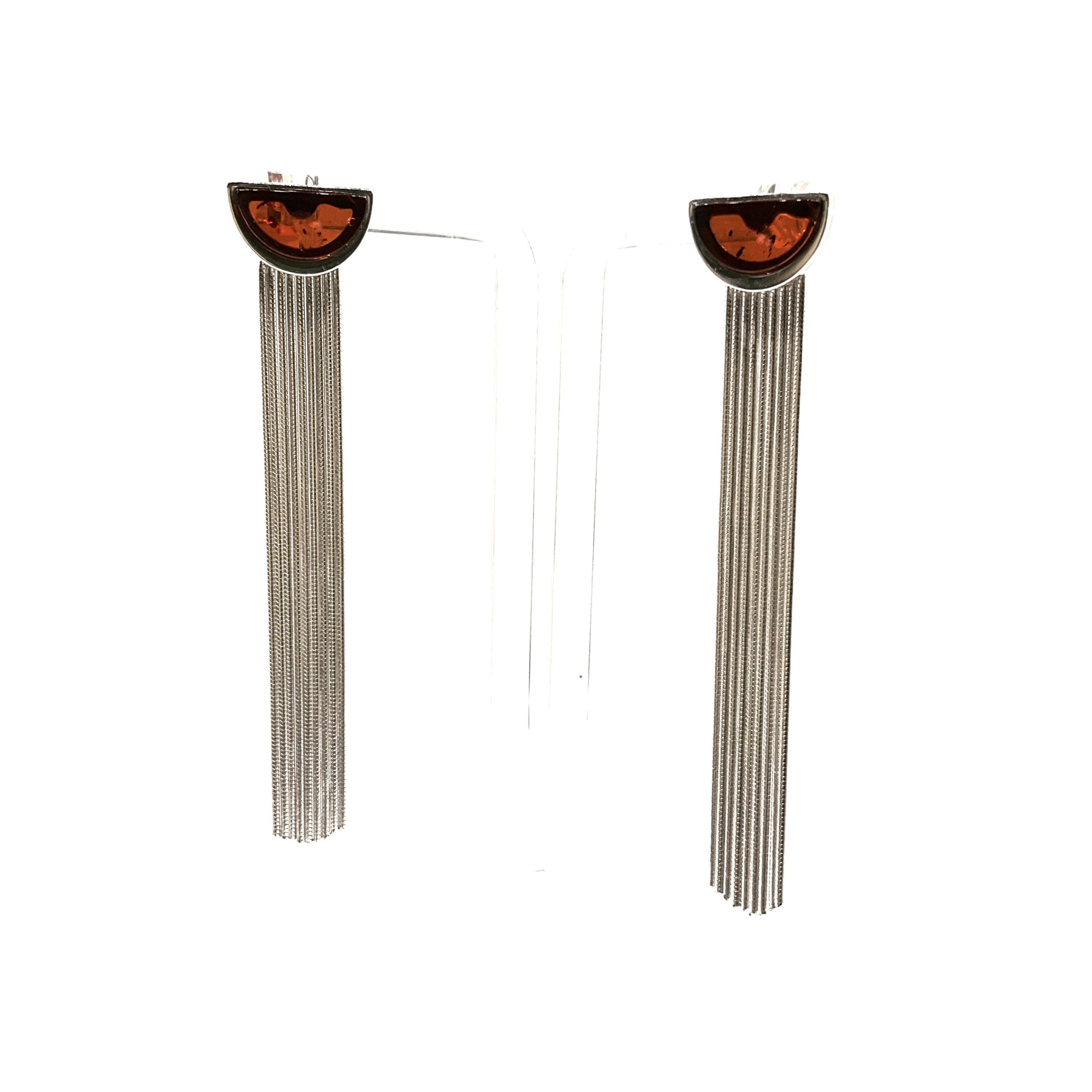 Baltic Amber Earrings - Amber & Silver Fringe Earrings