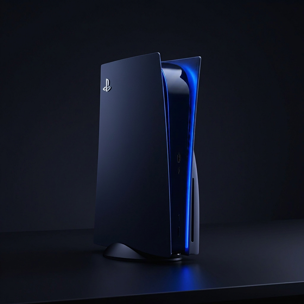 Sony PlayStation 5 console in midnight black with blue light
