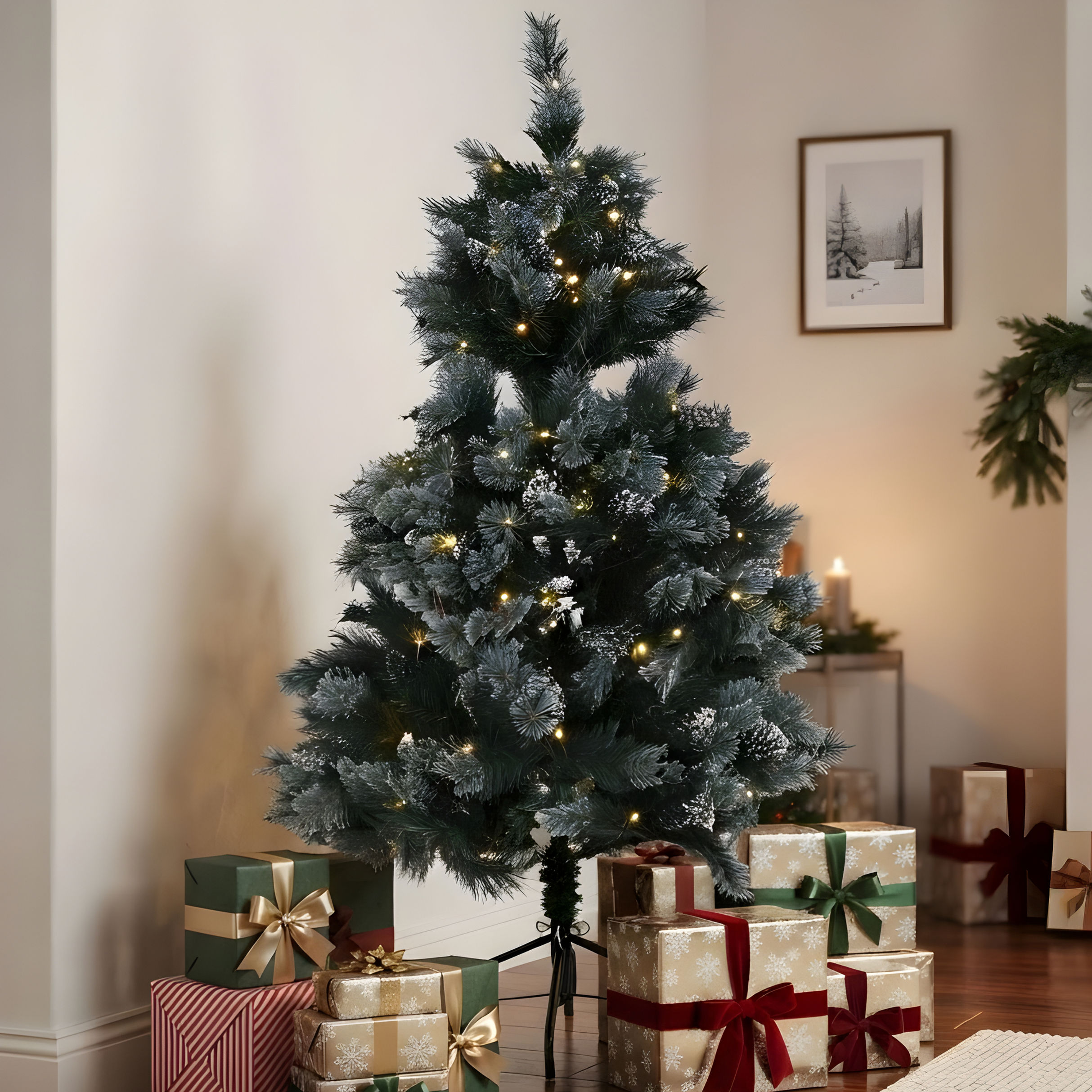 Árbol de Navidad Verde Nevado con LED - 150 cm