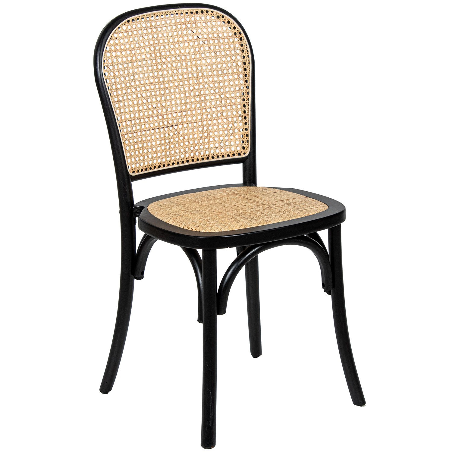 Silla de comedor Elio - Madera de Haya Negra y Ratán