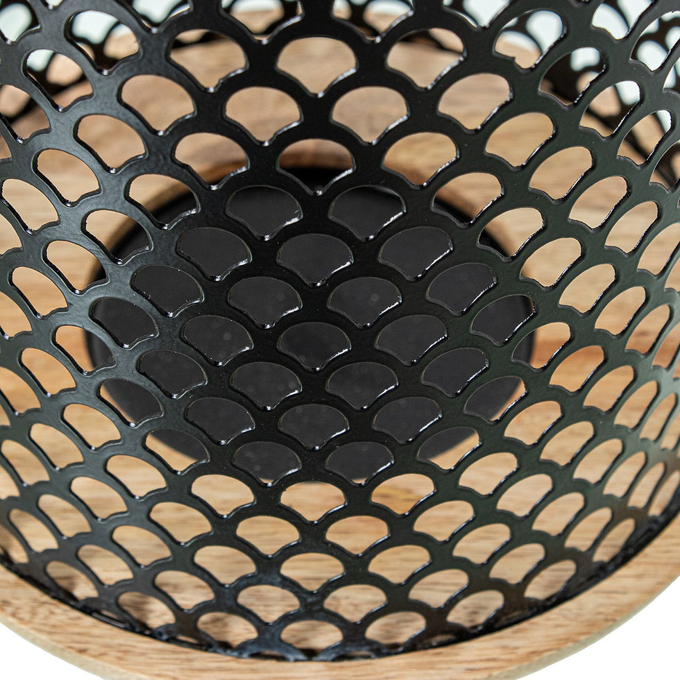Miniatura: Farol Portavelas de Madera y Metal Negro - Ø16×24 cm