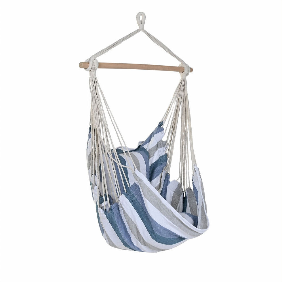 Cadeira Suspensa de Algodão às Riscas (Azul, Cinzento e Branco) - 100×60×135