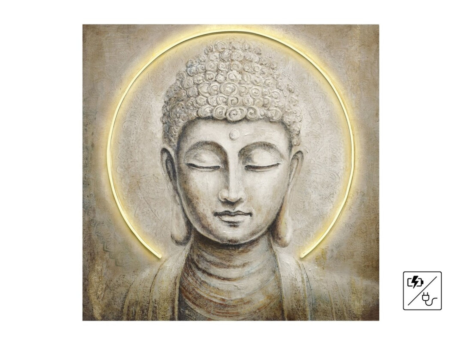 Tela Buddha em Relevo com Aura em LED - 80x80 cm