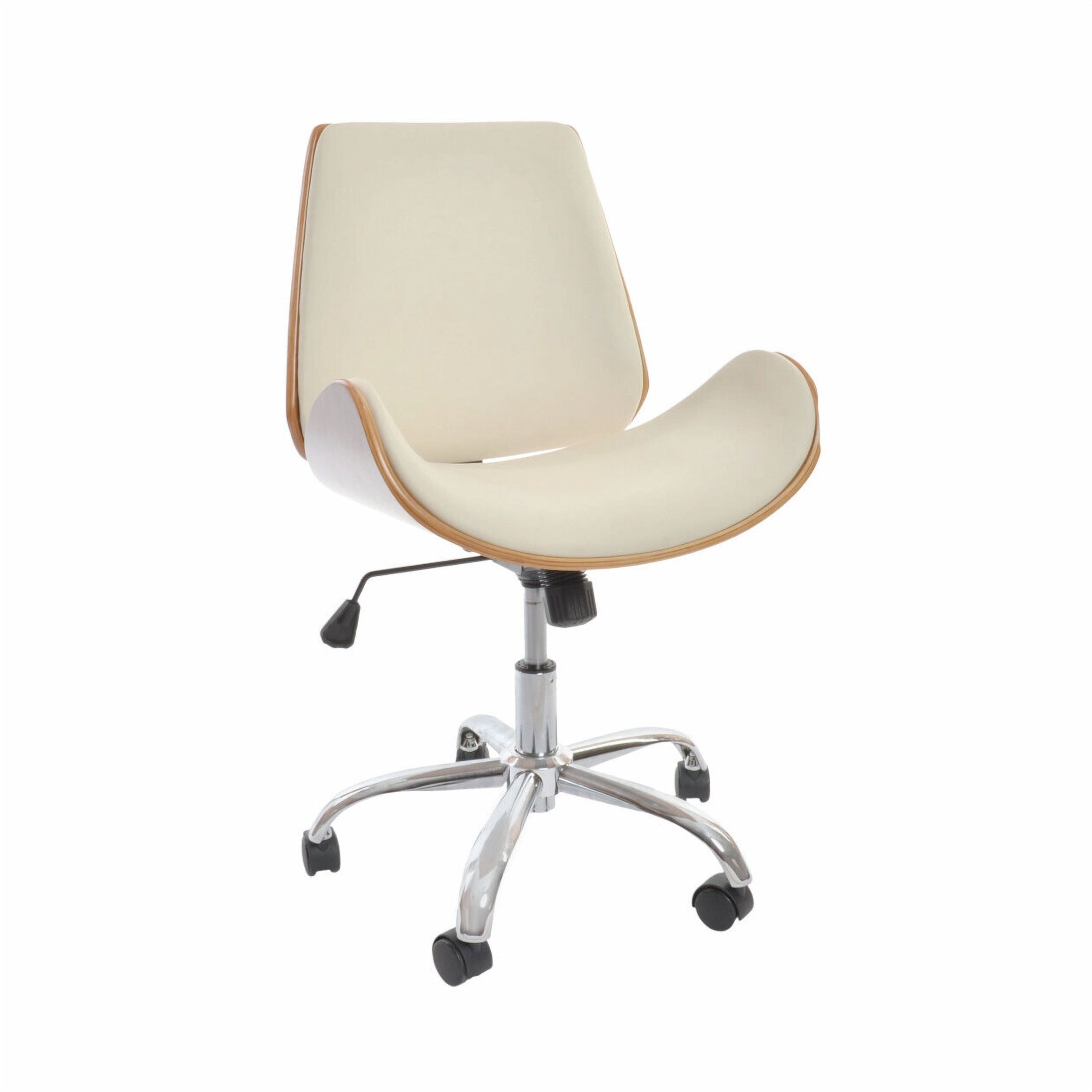 Silla de Oficina Regulable en Polipiel Crema con Estructura de Nogal
