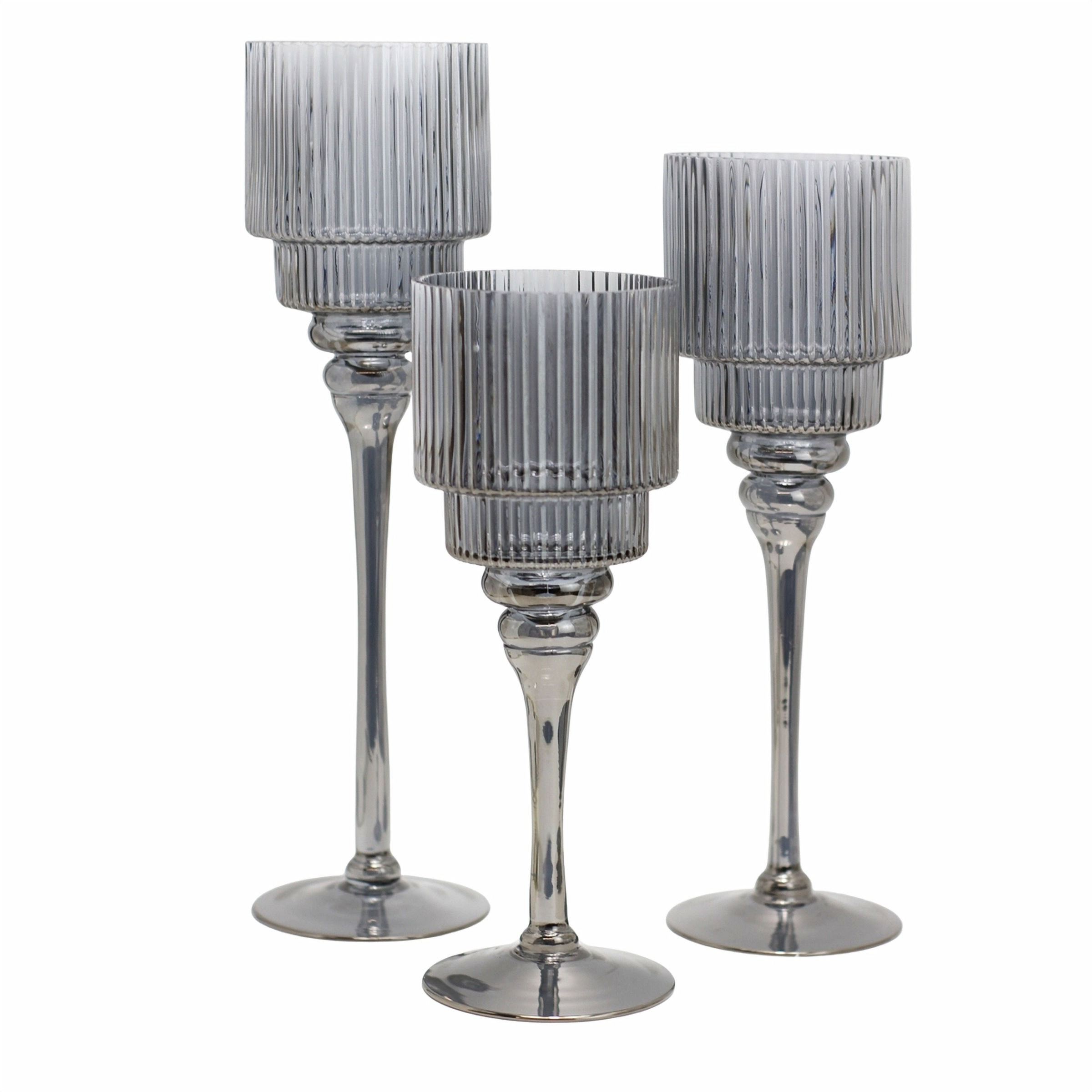 Set of 3 Translucent Grey Cascading Glass Goblets - 40 cm