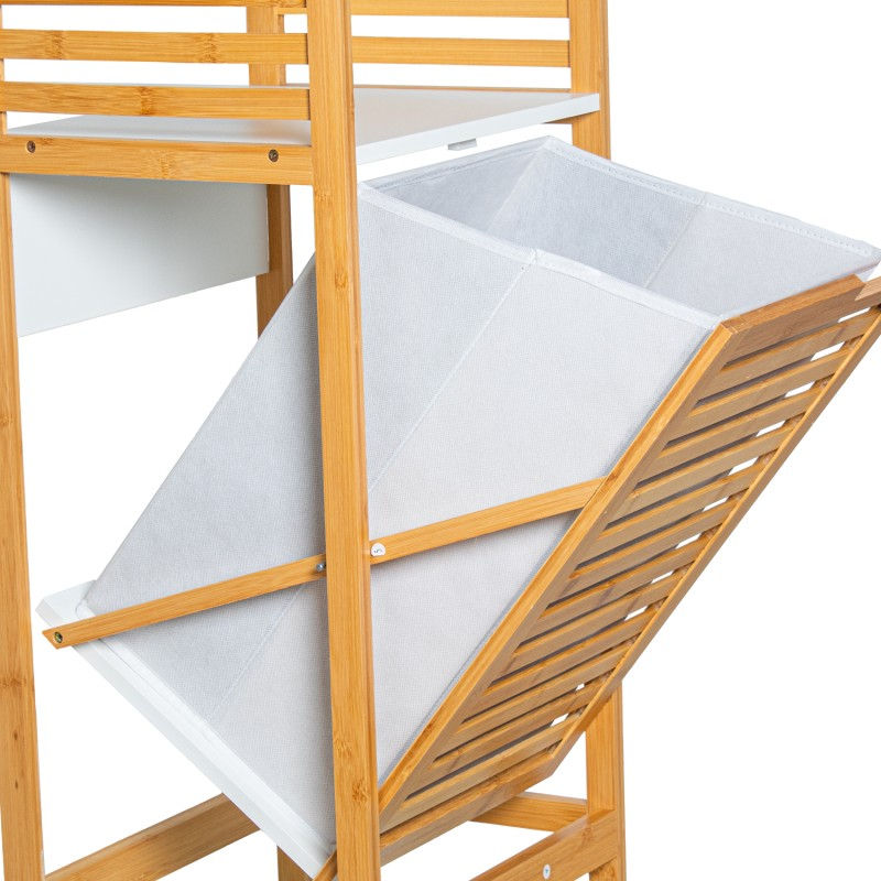 Miniatura: Estante de baño de madera con cesto para la ropa 38x30x95