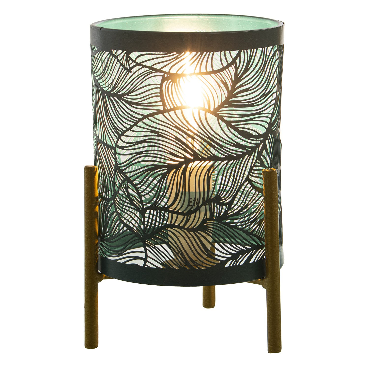 Petrol Blue Metal Table Lamp with Golden Feet - 19cm
