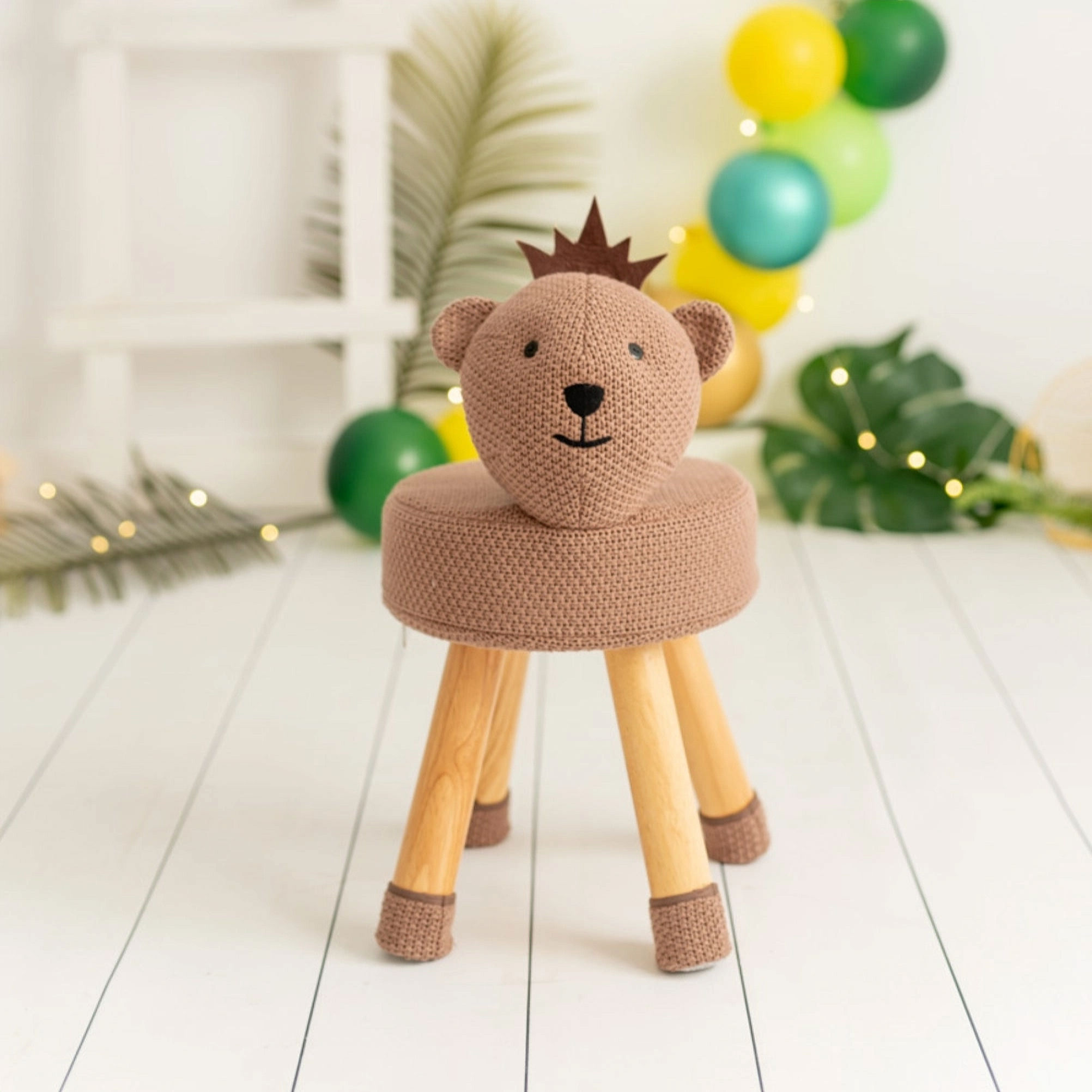 Bear stool for kids - brown cotton