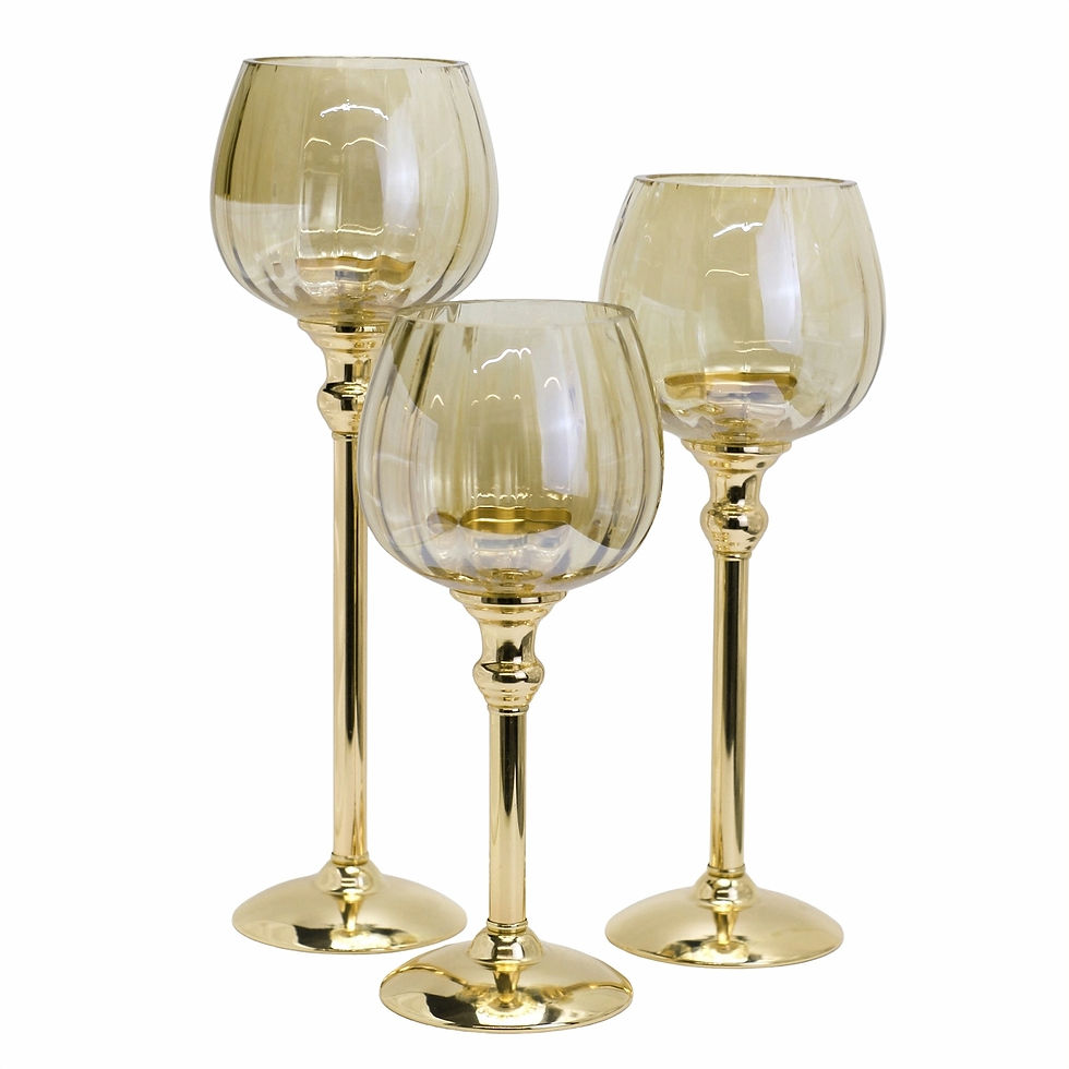 Set of 3 Smoked Gold Glass Goblets - 40 cm