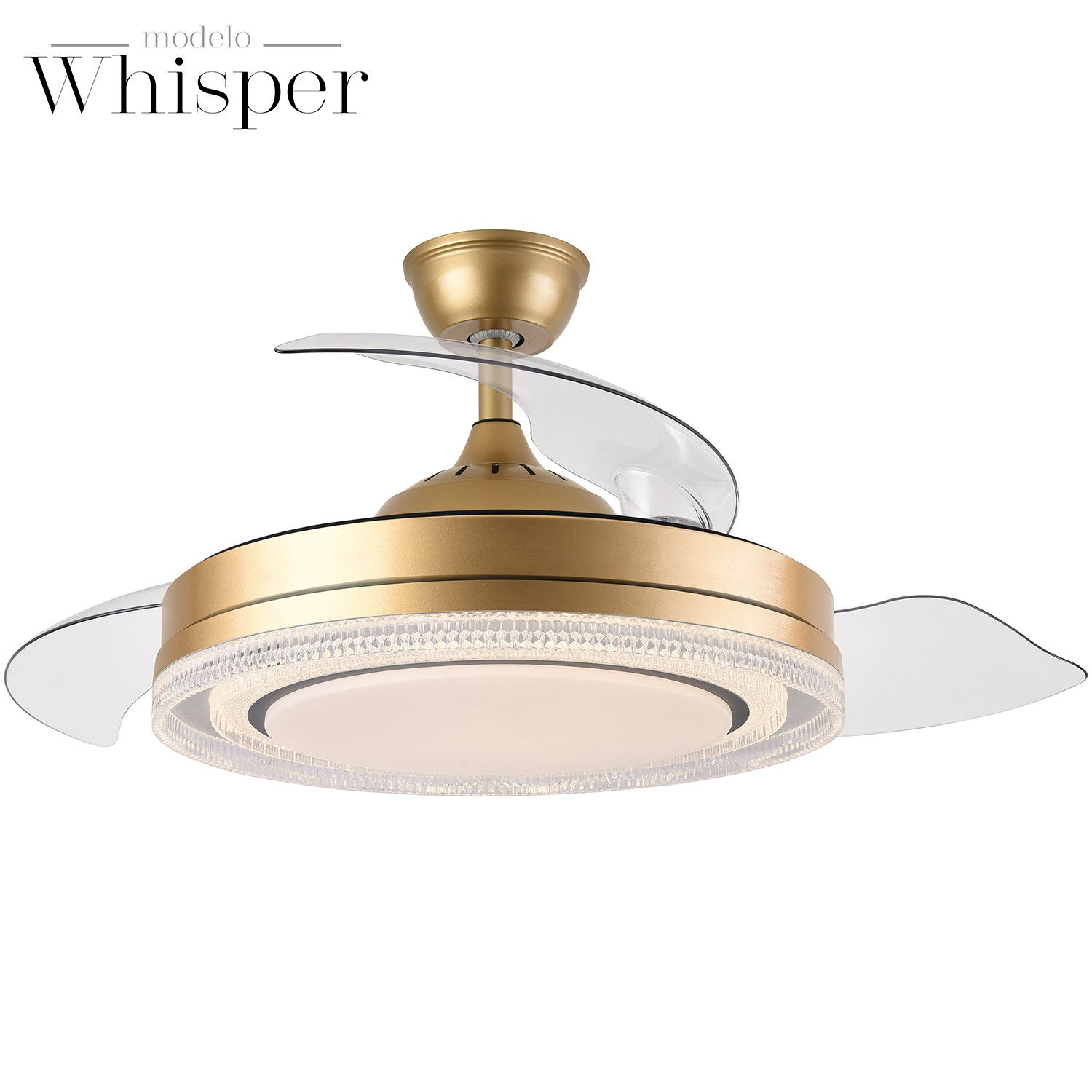 Ventilador de Techo Whisper - Oro, con 3 Aspas Retráctiles, Luz LED y Motor DC