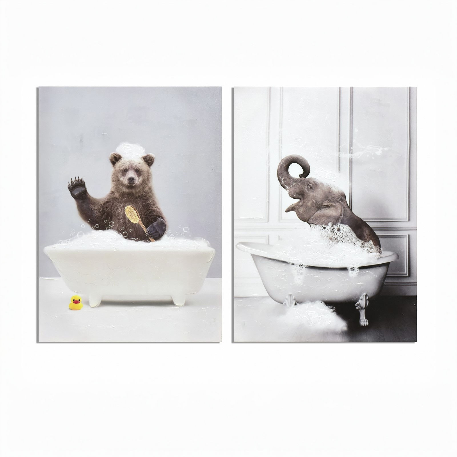 Animals in the bath - Set of 2 canvas