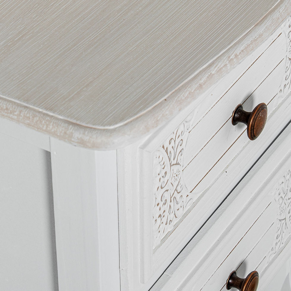 Miniatura: Mesa de Cabeceira em Madeira - Branco Décapé