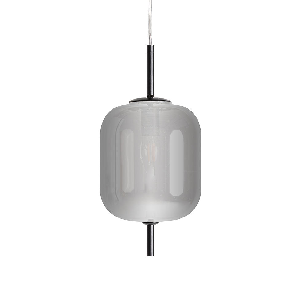 Miniatura: Lámpara colgante Zuri - Cristal ahumado plateado y acero negro - Ø16×35+150 cm