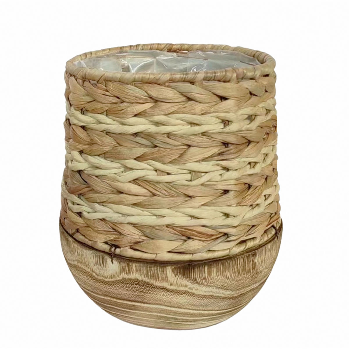 Macetero de Fibra Natural Trenzada con Base de Madera - Ø22x23 cm