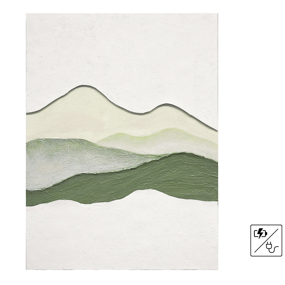Miniatura: Lienzo Abstracto Paisaje de Montaña con Iluminación LED - Tonos Verdes - 90x120 cm
