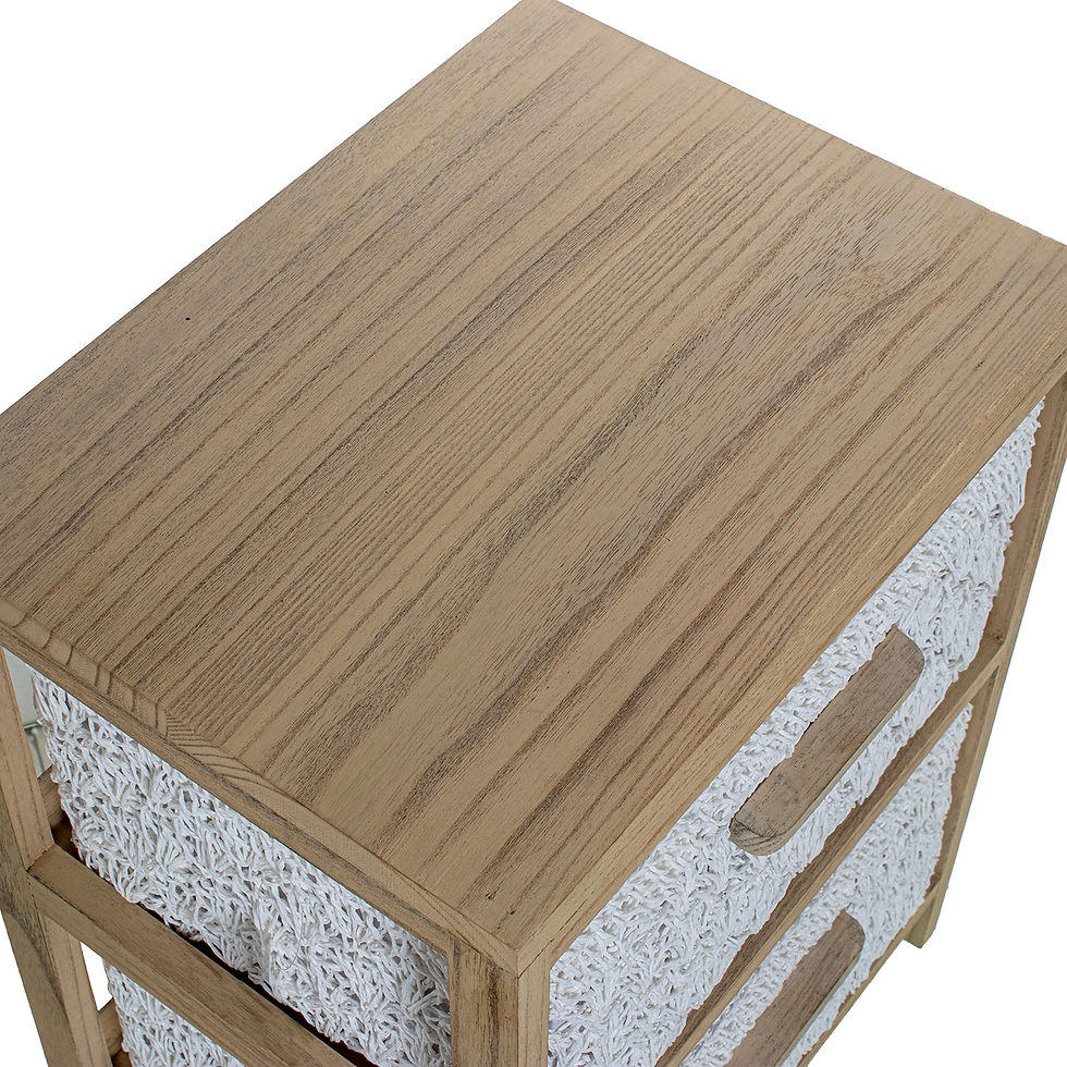 Miniatura: Cómoda de almacenaje Haven de 2 cajones - Madera Natural y Tejido Blanco