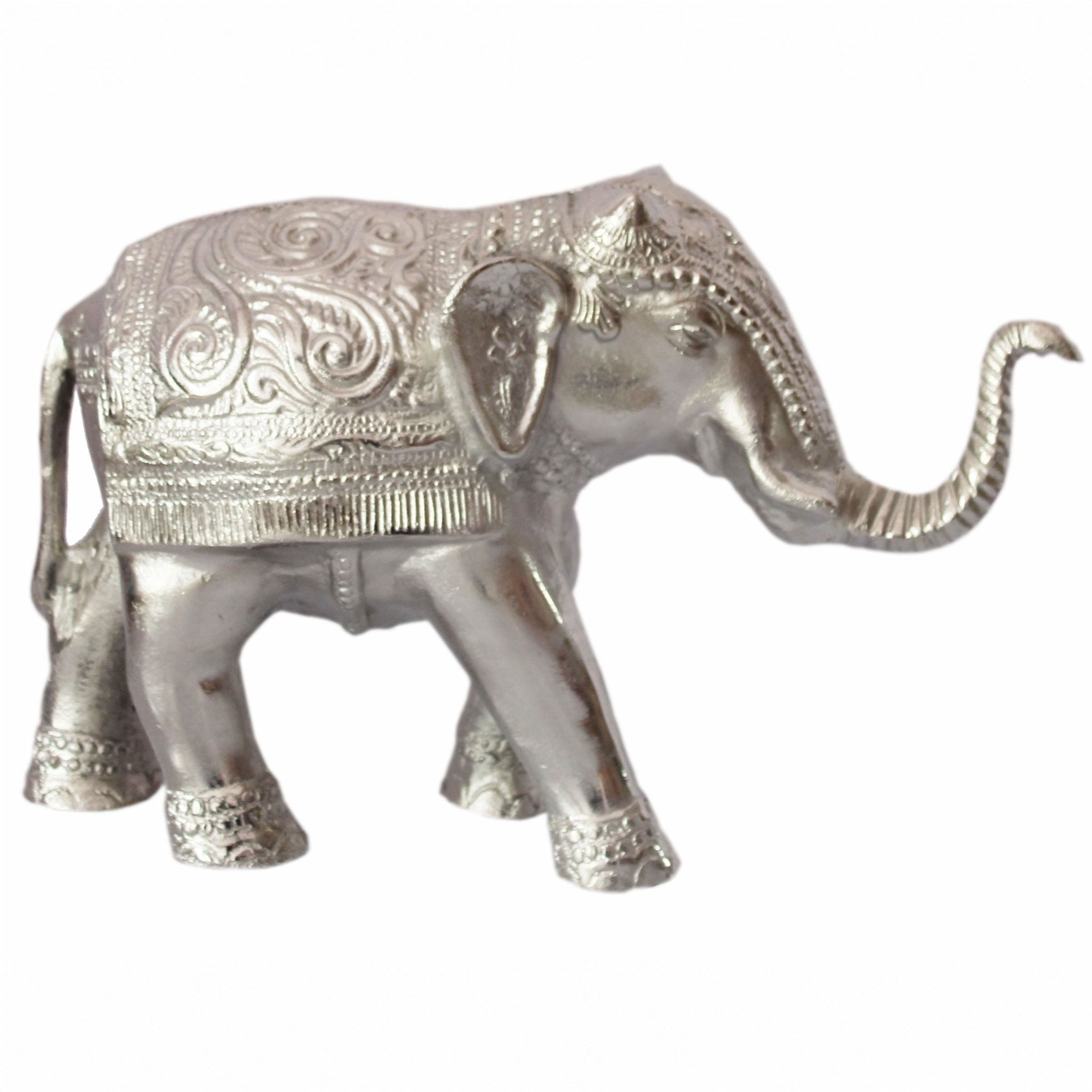 Escultura de Elefante en Aluminio Plateado - 42x15x28 cm