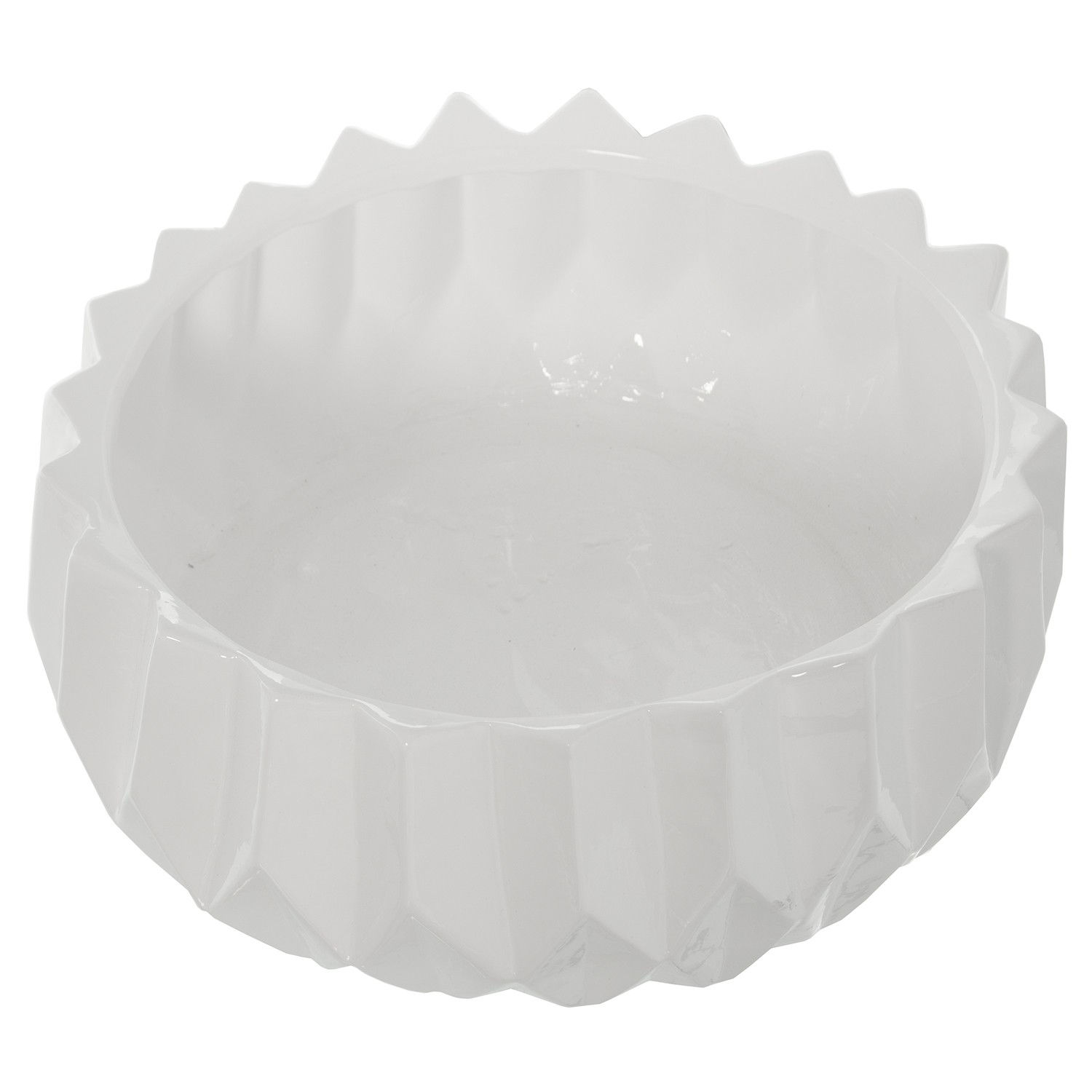 Centro Decorativo de Cerámica Blanco Brillante - Ø26x12 cm