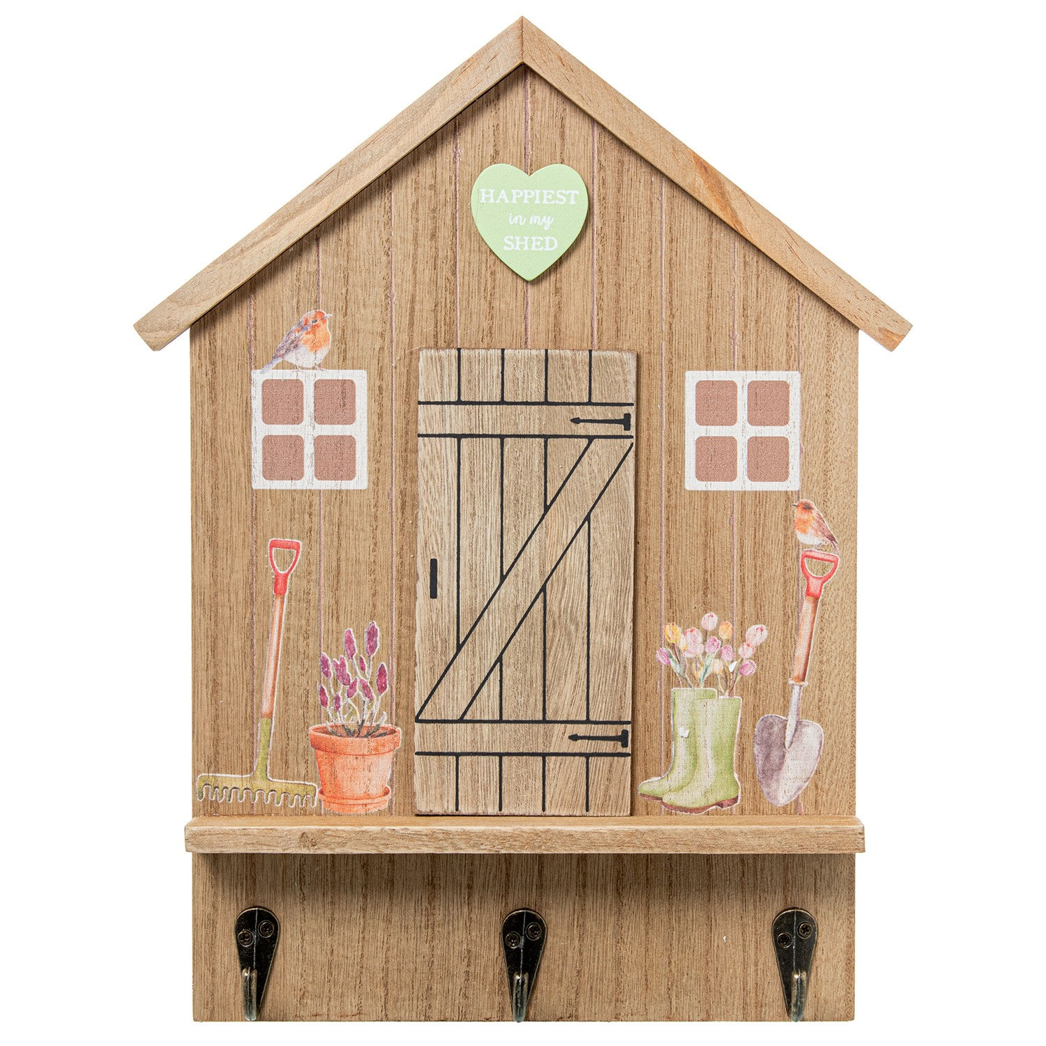 Porta-Chaves de Parede em Madeira - Design de Casinha com 3 Ganchos - 20×4×30 cm