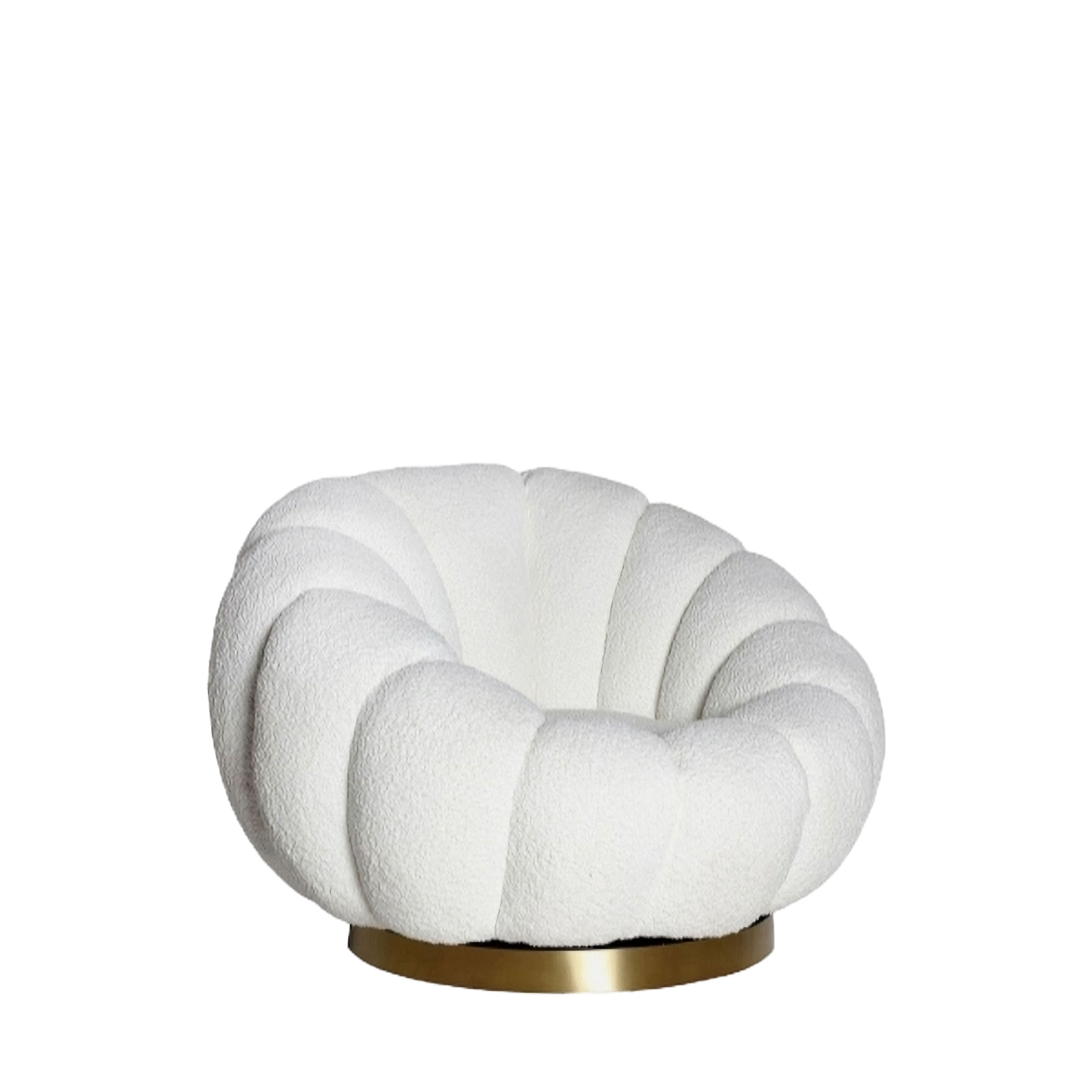 White boucle swivel armchair