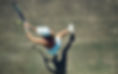 Woman, tennis court and racket in game, sport and above with balance, power and contest at