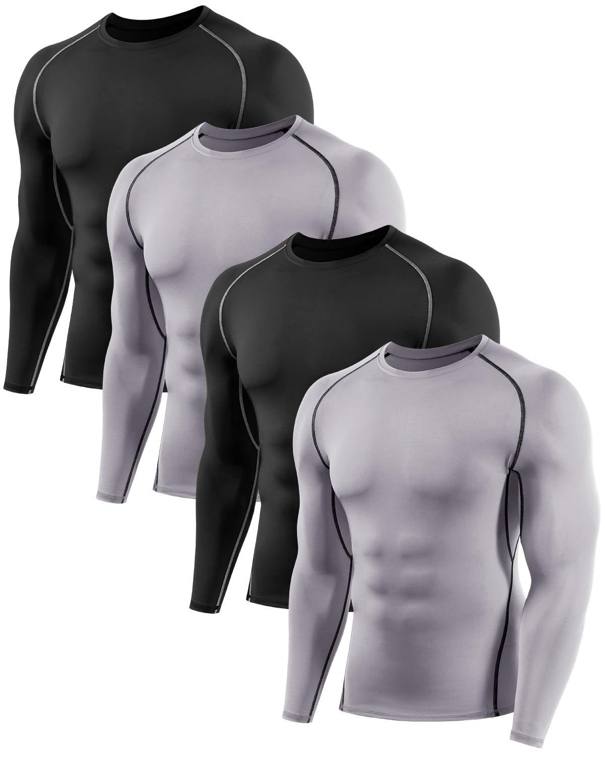 ATTIQOZI 456 Pack Mens Compression Shirts Long Sleeve Rash Guard Workout Undersh