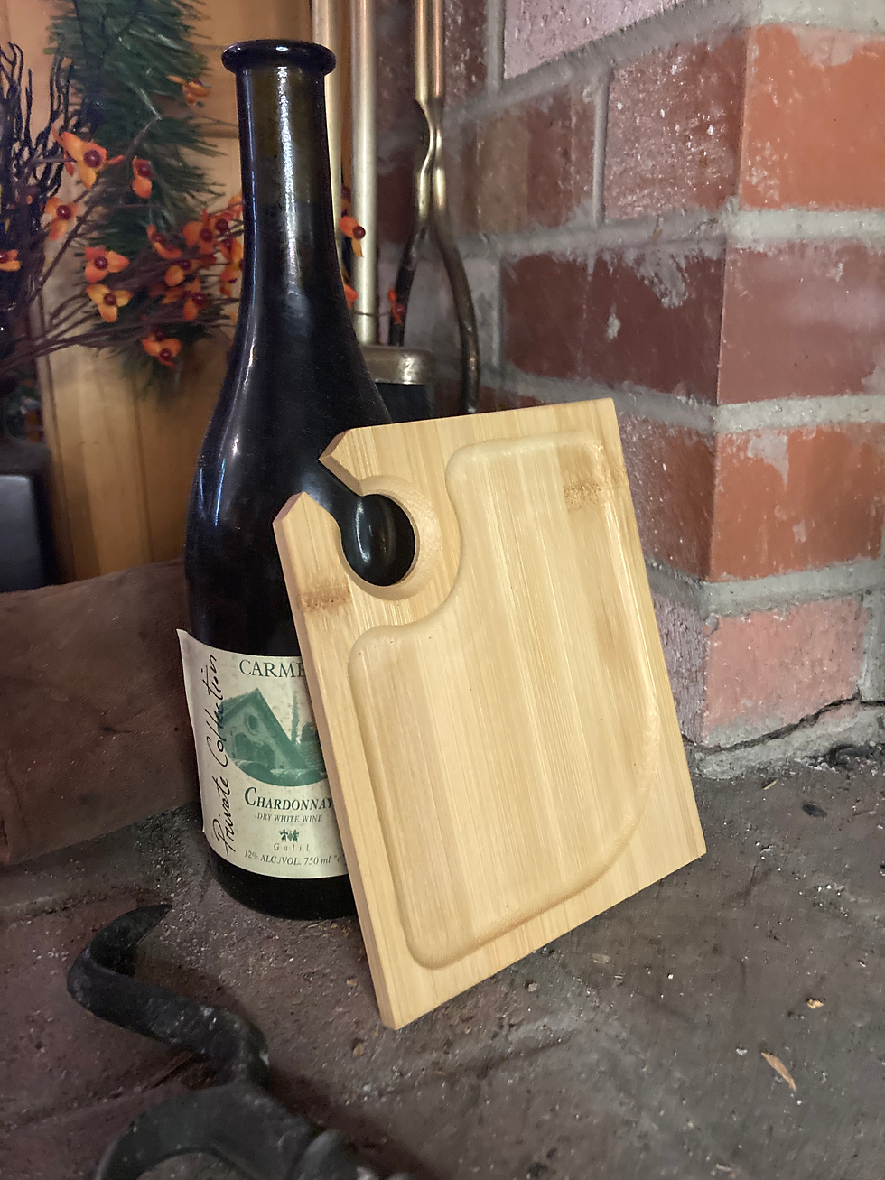 Thumbnail: Custom Bamboo Cutting Board Wine Glass Holder Charcuterie Wine Cheese Board Tray