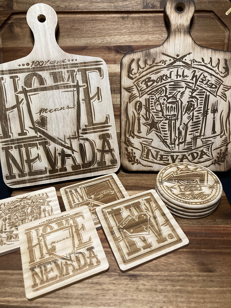 Thumbnail: 12x8x1/2" inch Home Means Nevada CuttingBoard. Battle Born St, Home Grown Food