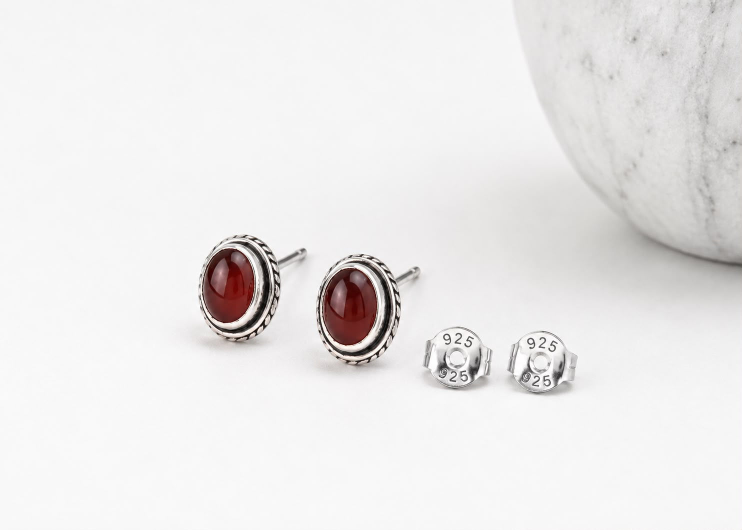 Crimson Glow Silver Studs