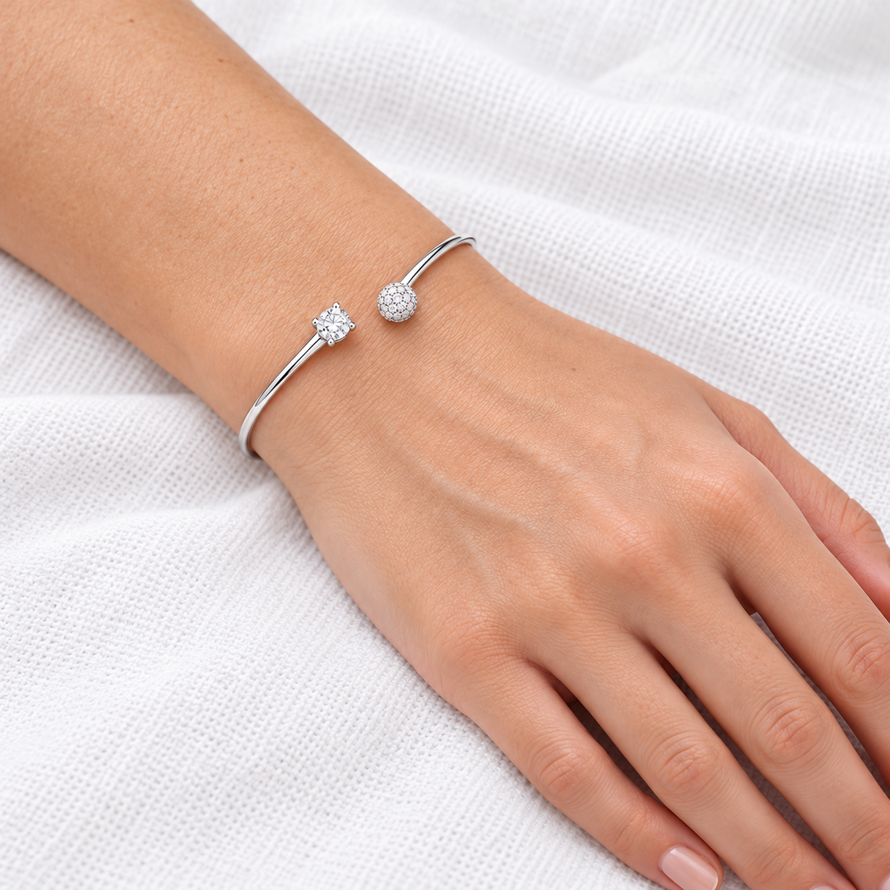 Sparkling Duo Open Cuff Silver Bangle