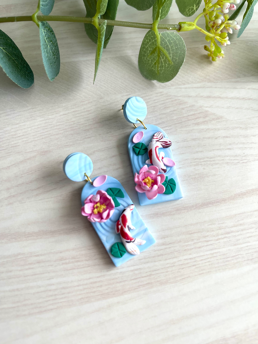 Thumbnail: 3D Japanese koi pond earrings 