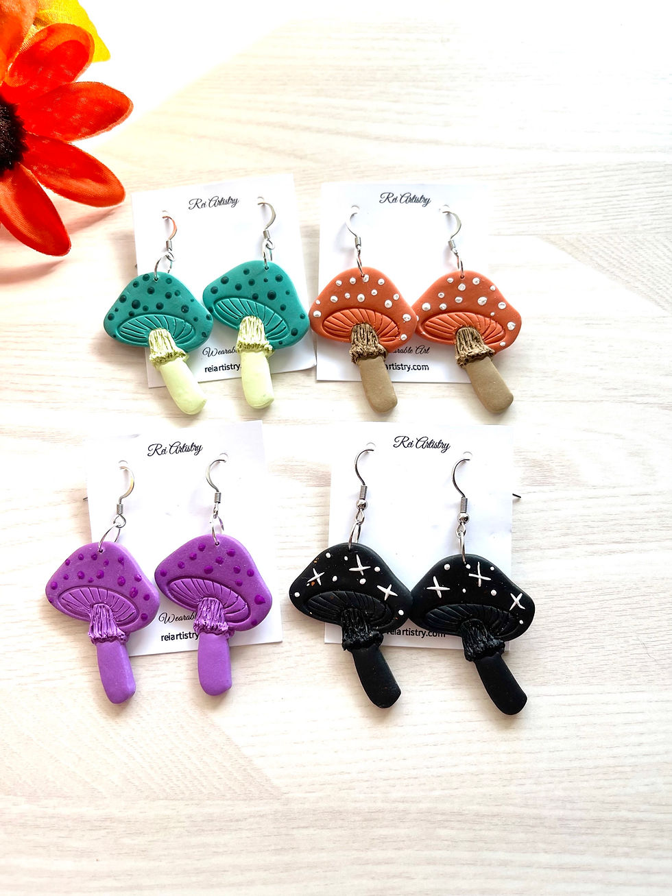 Colourful mushroom earrings