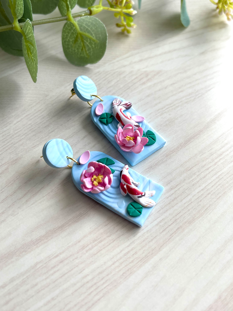 Thumbnail: 3D Japanese koi pond earrings 