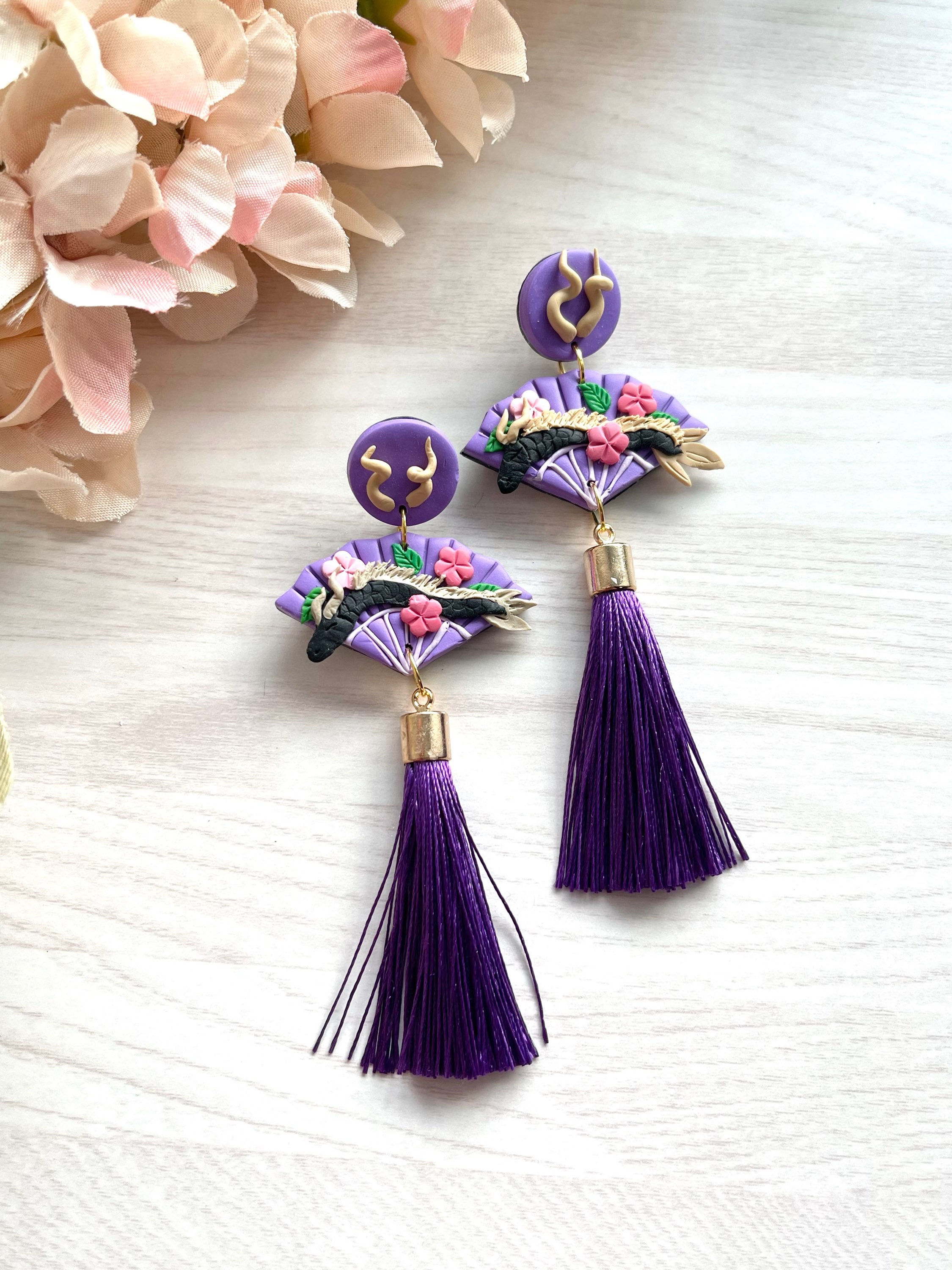Dragon fan earrings (Purple)
