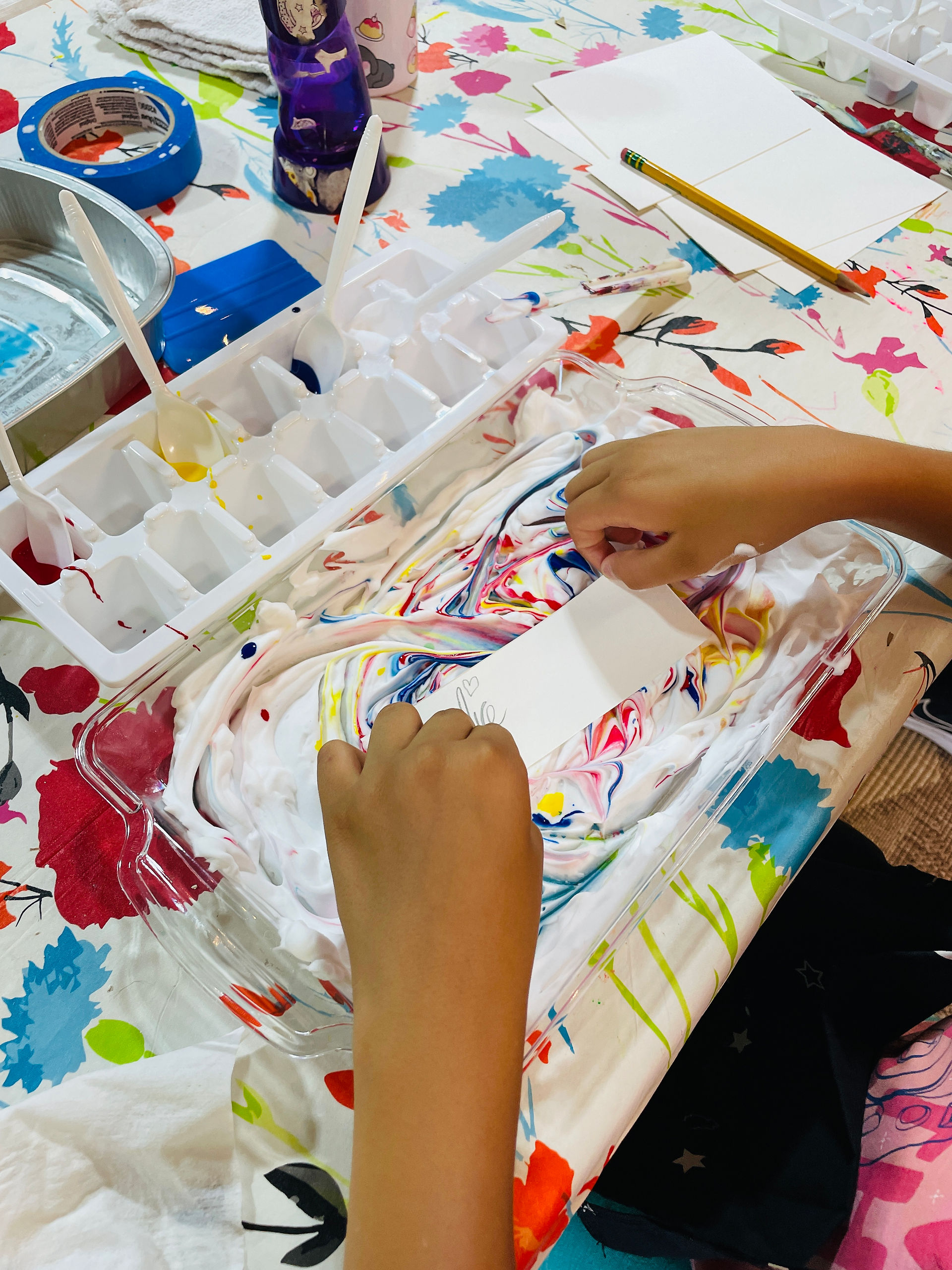 Shaving cream marbling bookmark