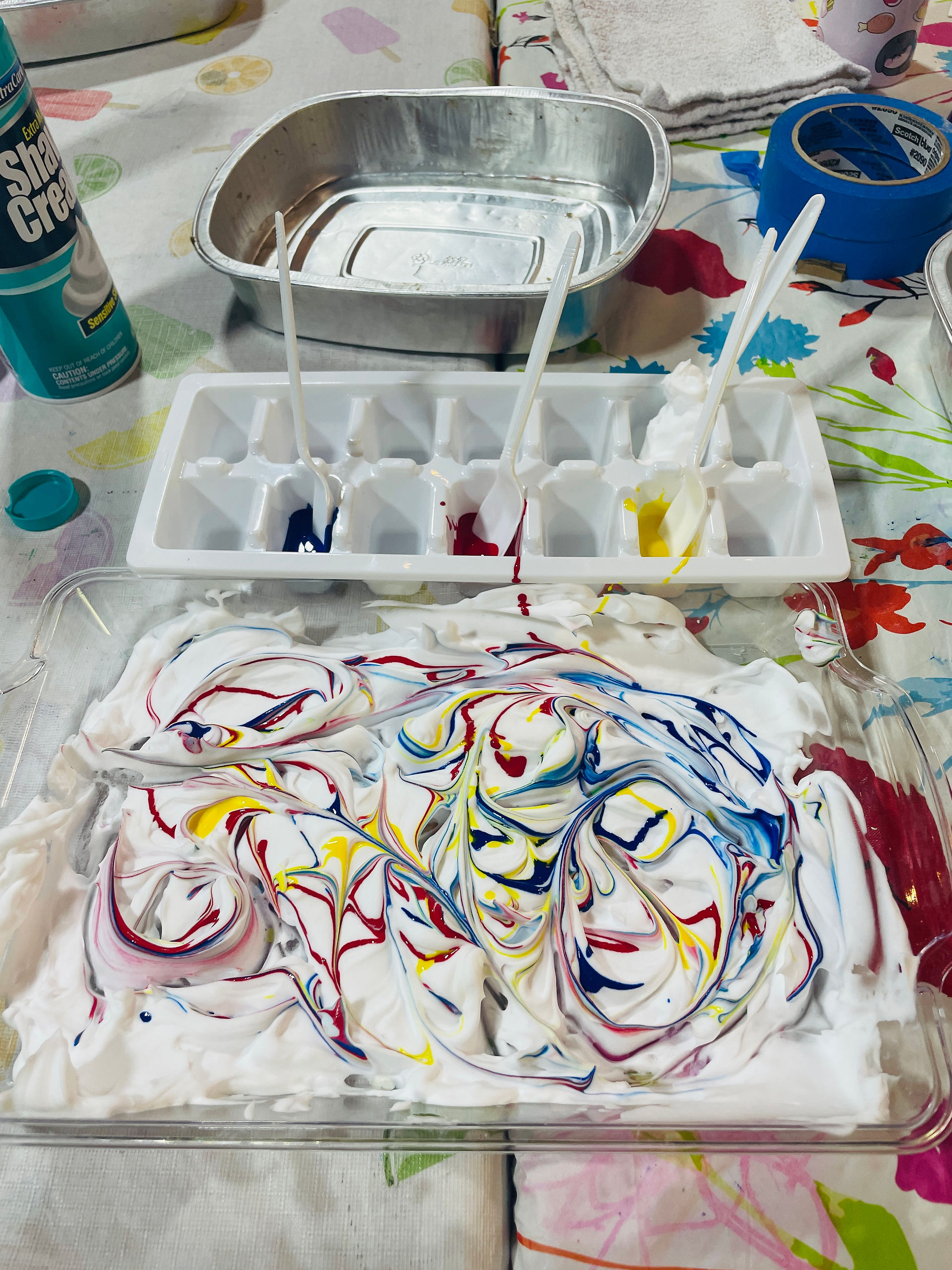 Paint swirled in shaving cream