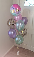 balloon tree, pink purple and green balloons, confetti balloons