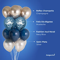 sempertex balloons, reflex champagne, reflex blue, fashion navy, satin silver