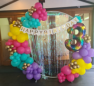 3/4 organic circle balloon arch, 3rd birthday balloons, rainbow balloons