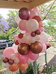 pink and rose gold balloons, pink and rose gold organic balloon garland, arch