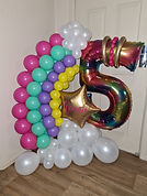 rainbow balloons, 5th birthday balloons, number marquee, number stack