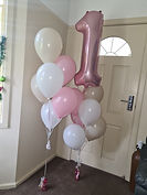 1st birthday balloons, pink and rose gold birthday balloons, number foil