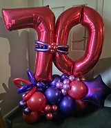 number marquee, number stack, 70th birthday balloons, red and purple balloons